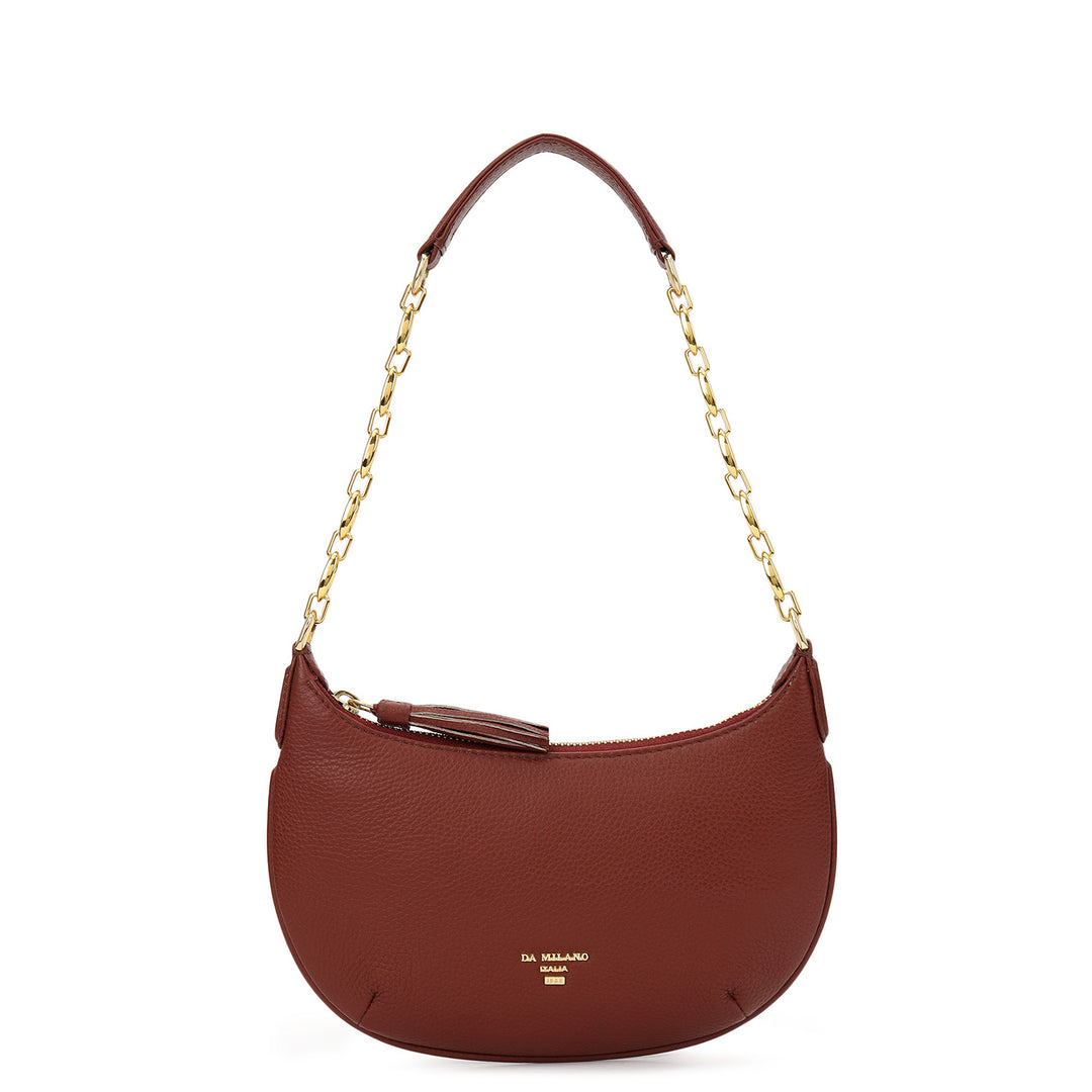 Small Wax Leather Baguette - Burgundy