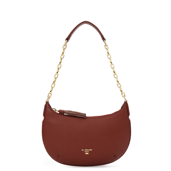 Small Wax Leather Baguette - Burgundy