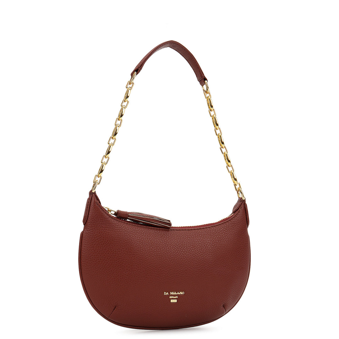 Small Wax Leather Baguette - Burgundy