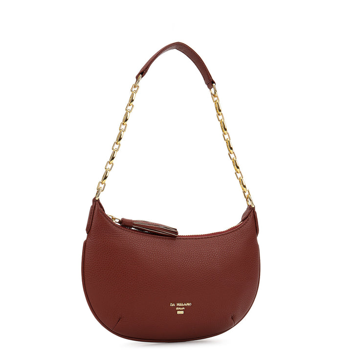 Small Wax Leather Baguette - Burgundy