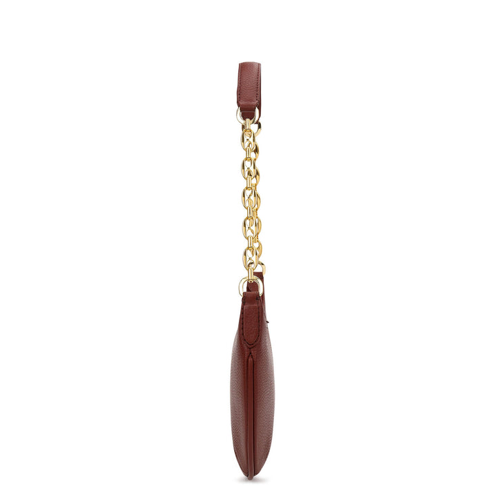 Small Wax Leather Baguette - Burgundy