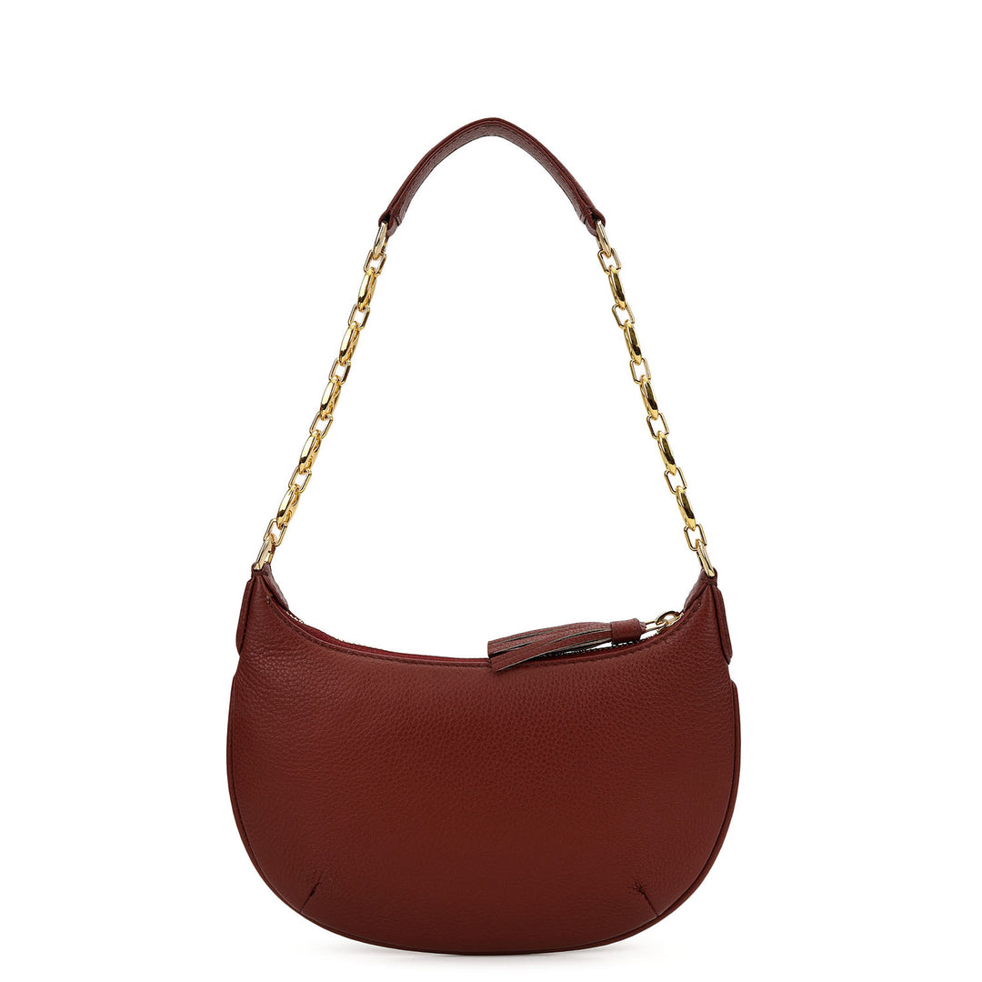 Small Wax Leather Baguette - Burgundy