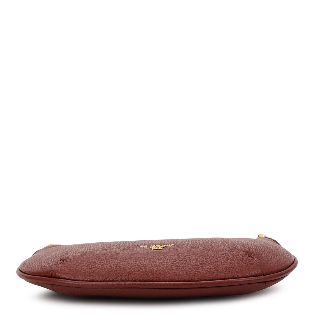 Small Wax Leather Baguette - Burgundy