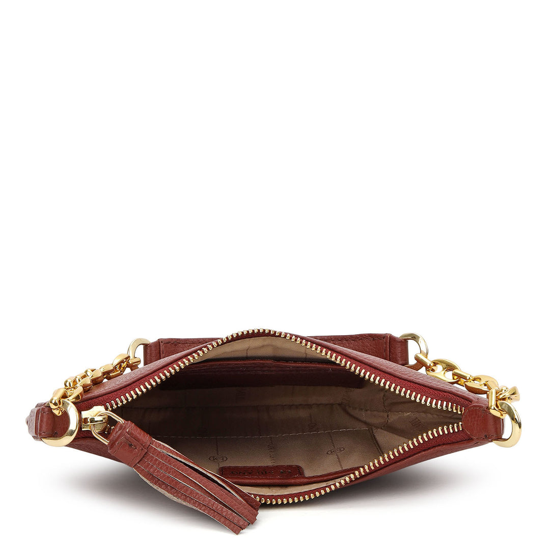 Small Wax Leather Baguette - Burgundy