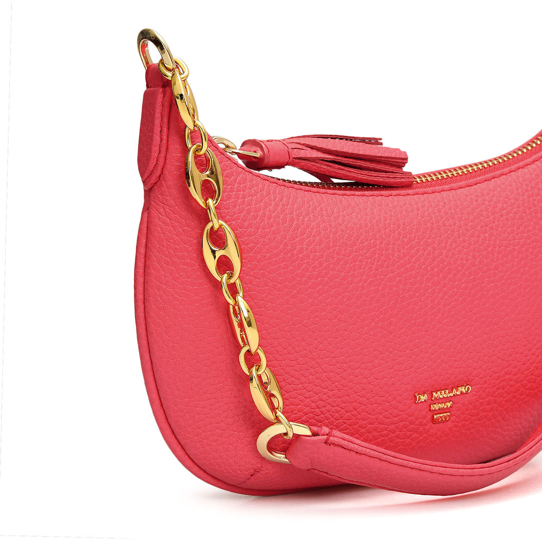 Small Wax Leather Baguette - Corallo