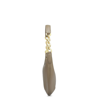 Small Wax Leather Baguette  - Greyish Taupe