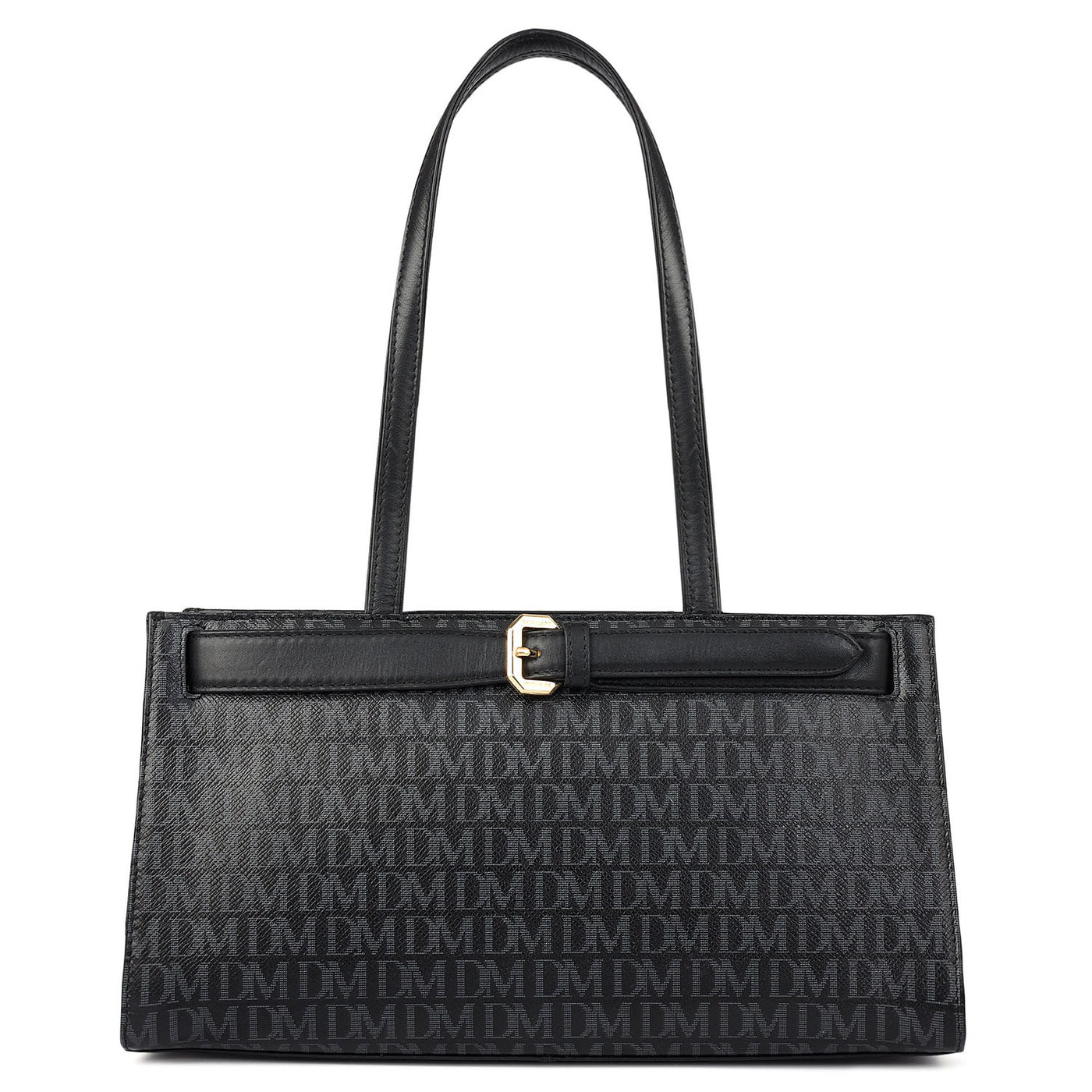 Siena Monogram Leather Shoulder Bag - Black