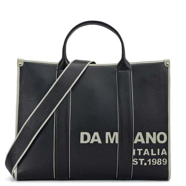 Medium Wax Leather Book Tote - Black
