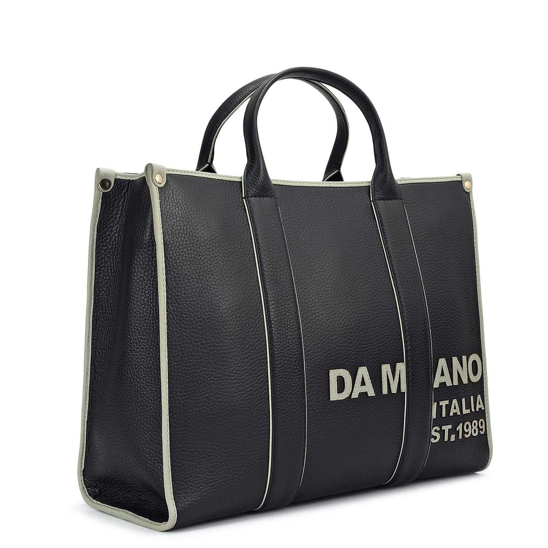 Medium Wax Leather Book Tote - Black