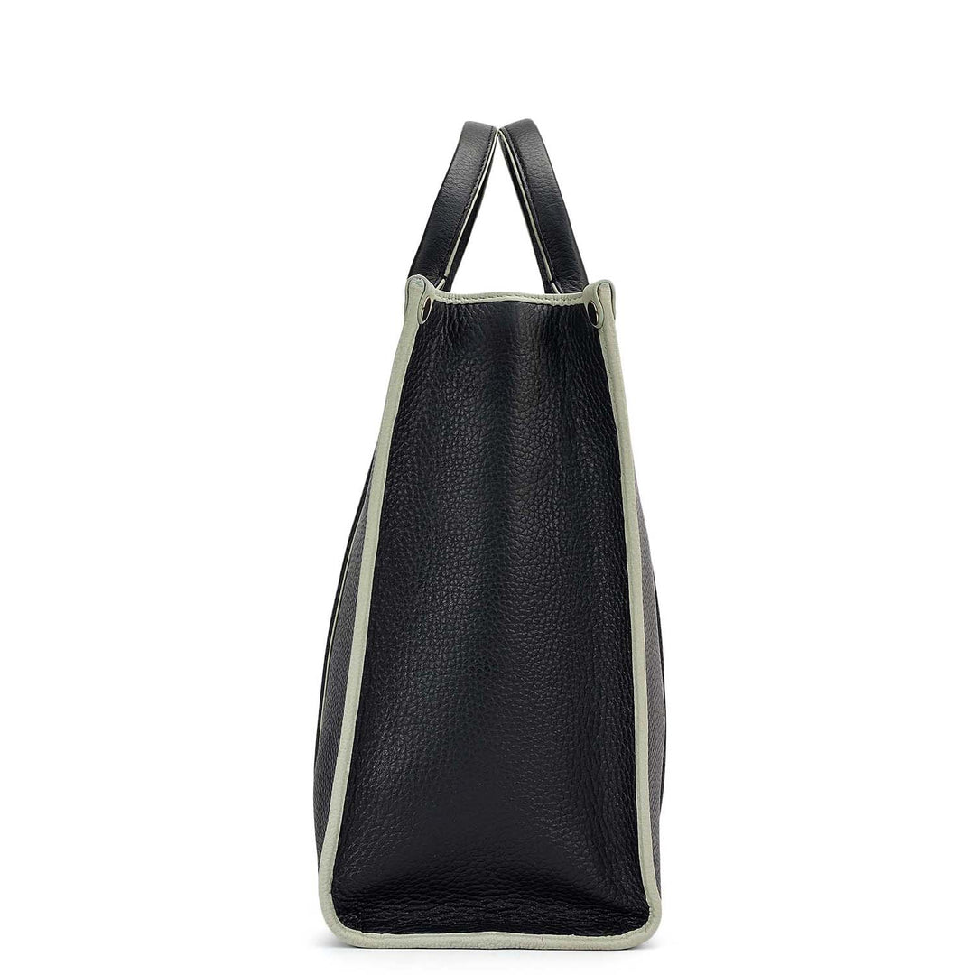 Medium Wax Leather Book Tote - Black