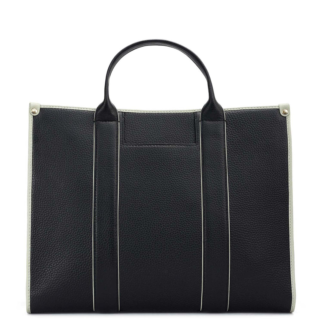 Medium Wax Leather Book Tote - Black