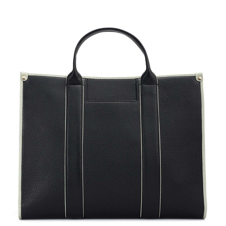 Medium Wax Leather Book Tote - Black