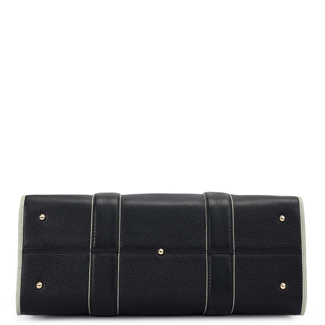 Medium Wax Leather Book Tote - Black