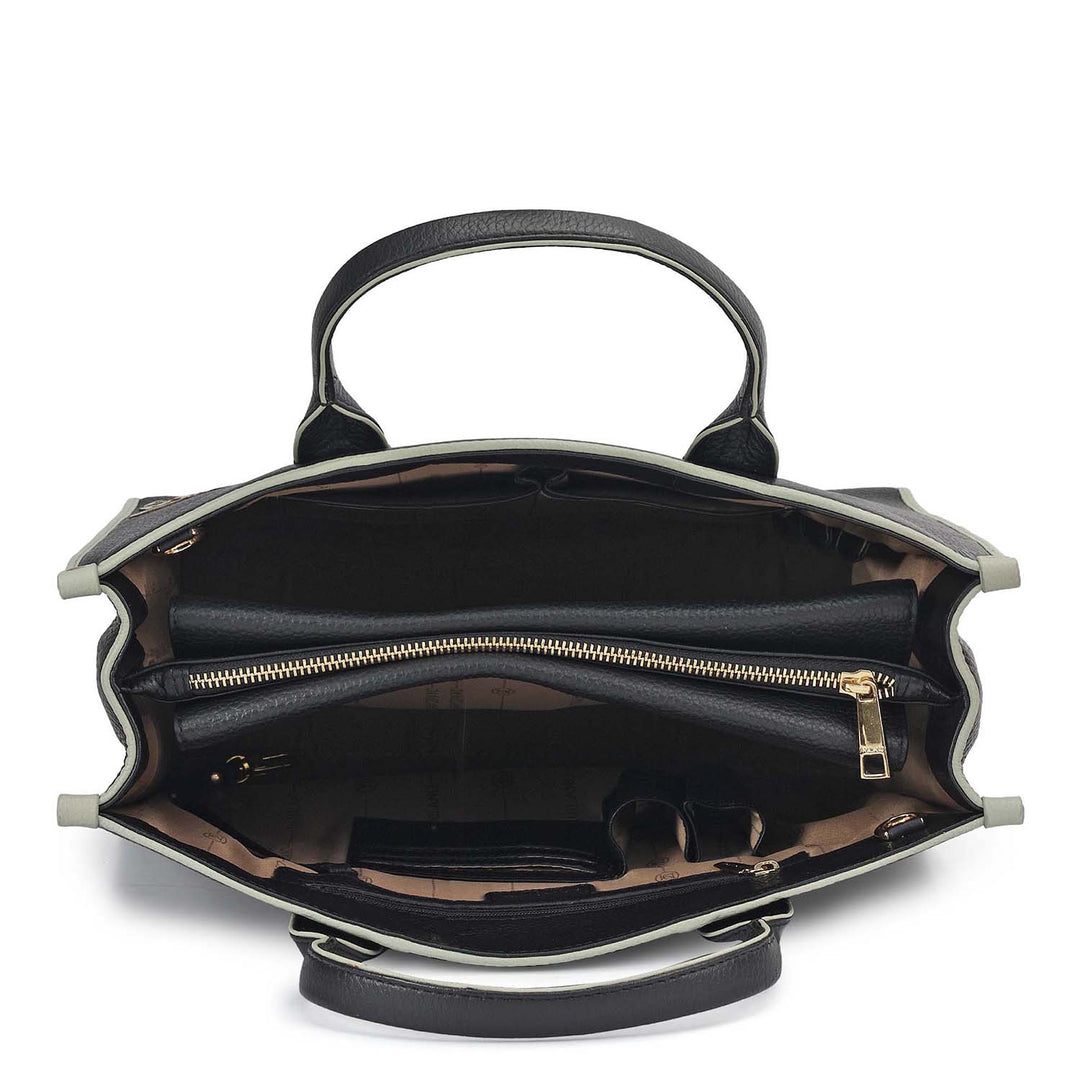 Medium Wax Leather Book Tote - Black