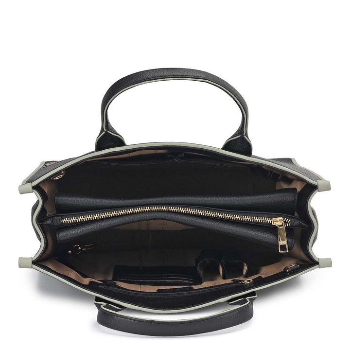 Medium Wax Leather Book Tote - Black