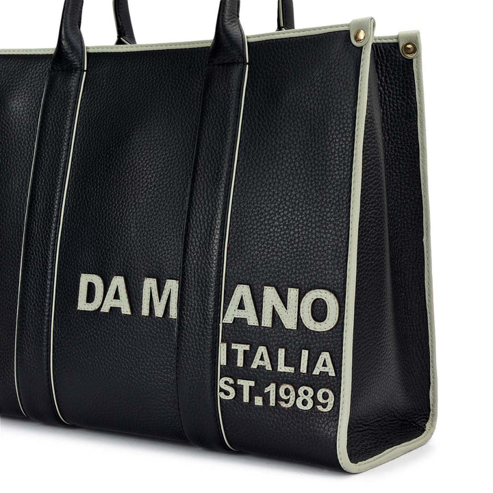 Medium Wax Leather Book Tote - Black