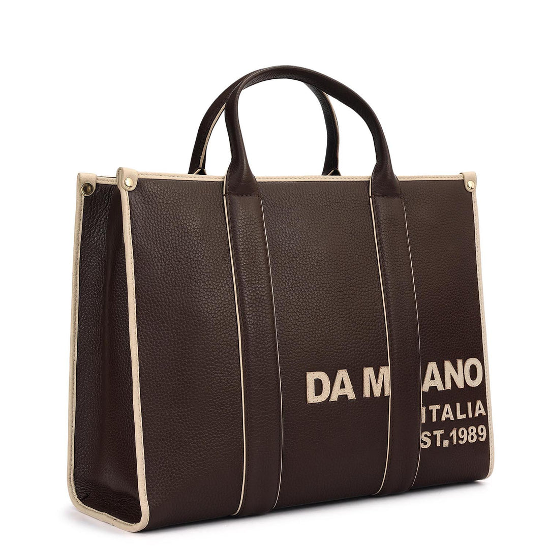 Medium Wax Leather Book Tote - Chocolate