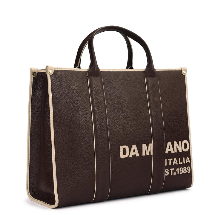 Medium Wax Leather Book Tote - Chocolate