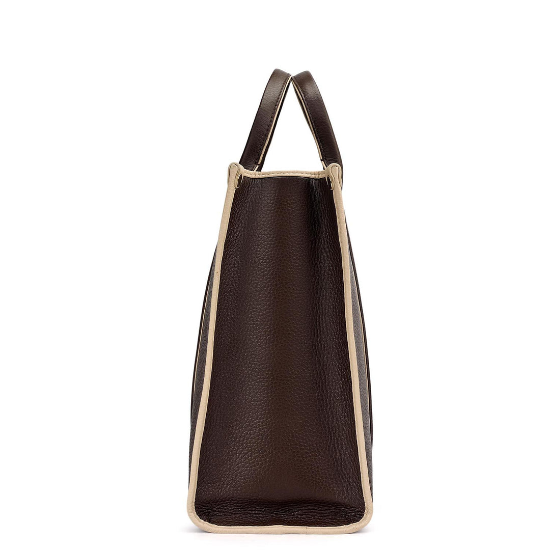 Medium Wax Leather Book Tote - Chocolate