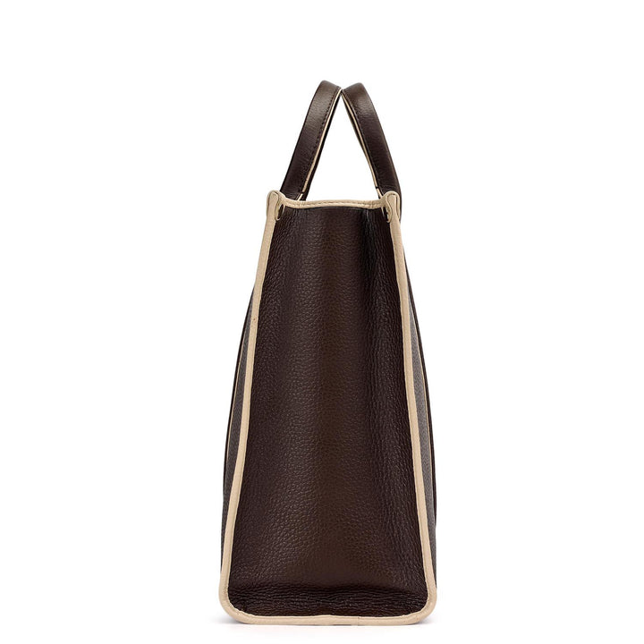Medium Wax Leather Book Tote - Chocolate
