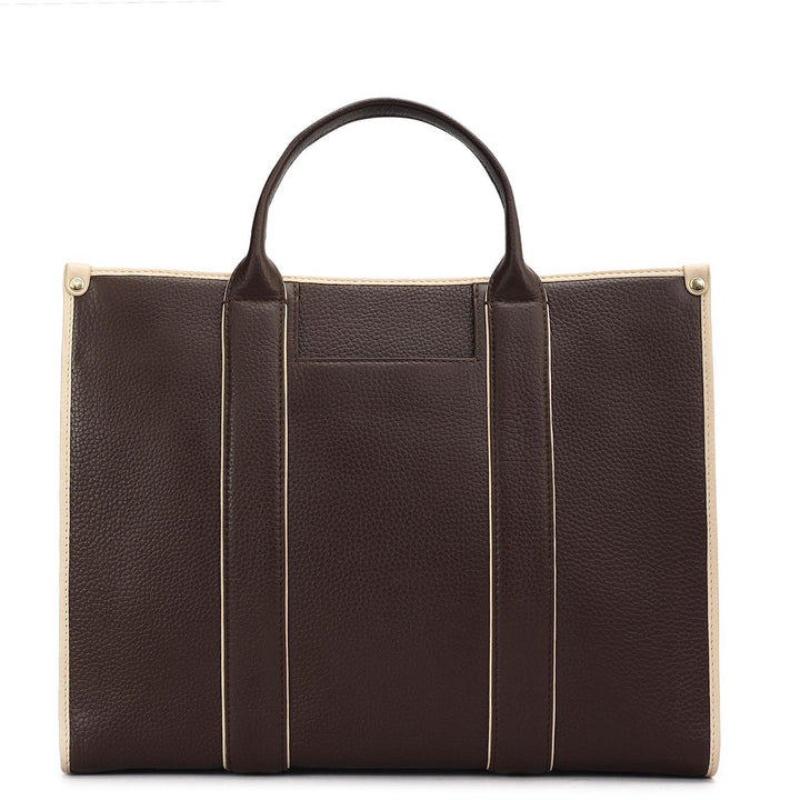Medium Wax Leather Book Tote - Chocolate
