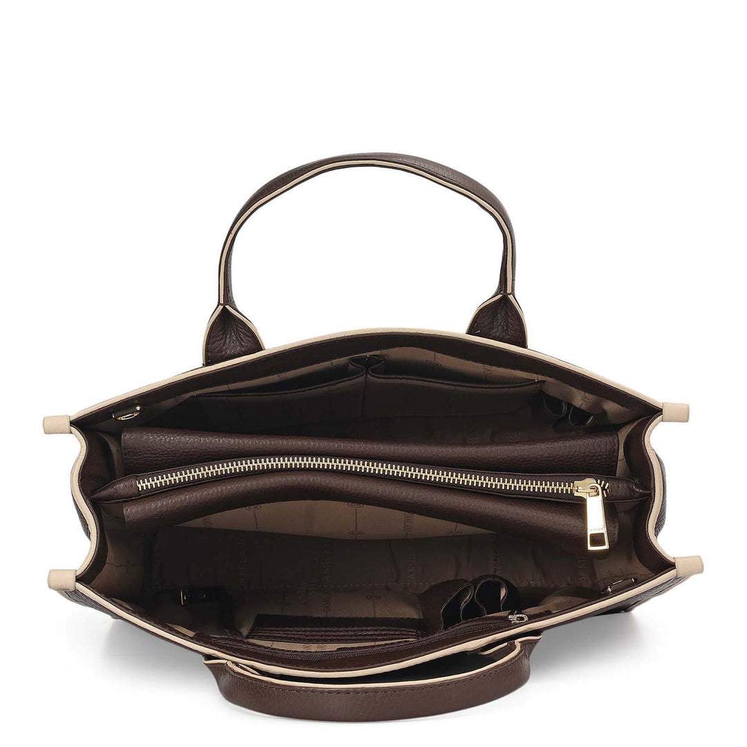 Medium Wax Leather Book Tote - Chocolate