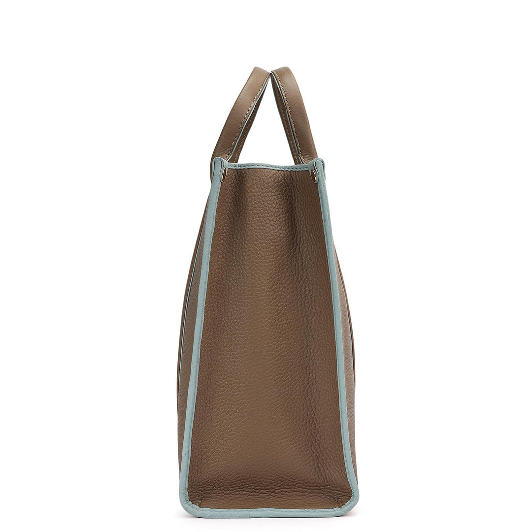 Medium Wax Leather Book Tote - Greyish Taupe