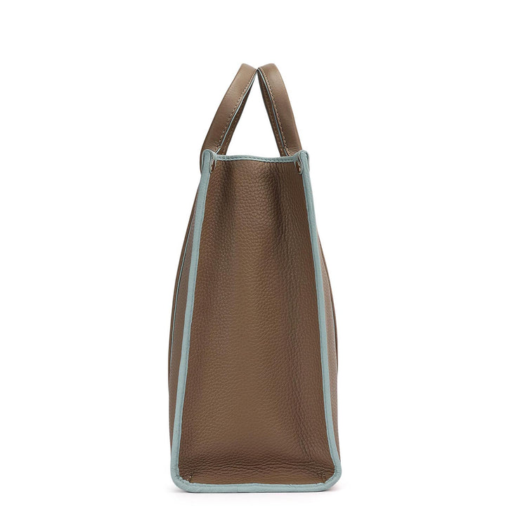 Medium Wax Leather Book Tote - Greyish Taupe