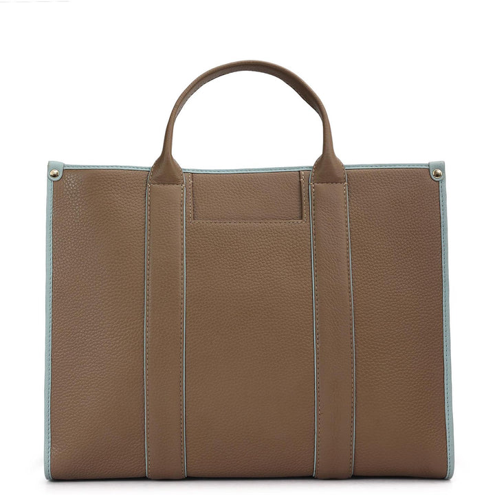 Medium Wax Leather Book Tote - Greyish Taupe
