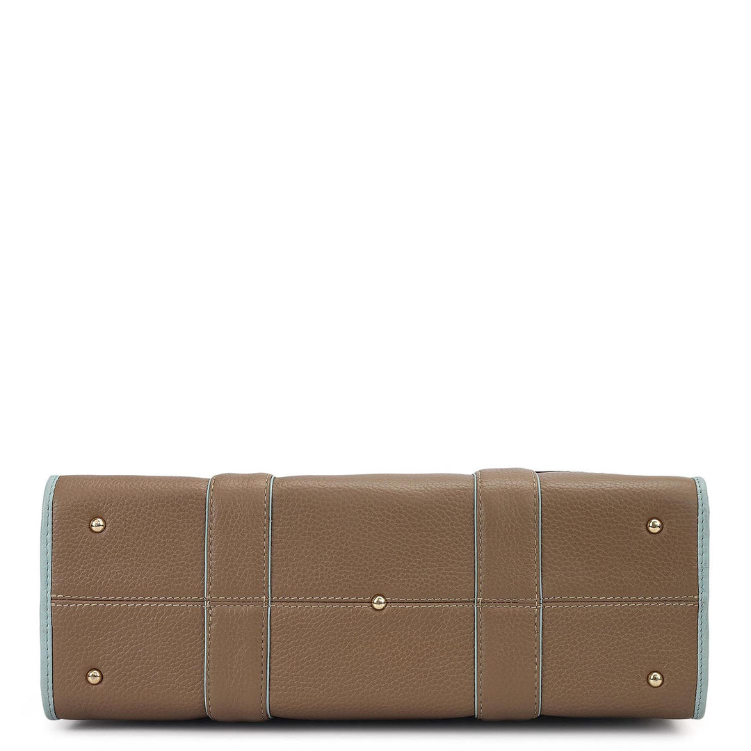 Medium Wax Leather Book Tote - Greyish Taupe