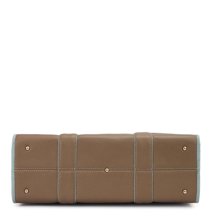 Medium Wax Leather Book Tote - Greyish Taupe