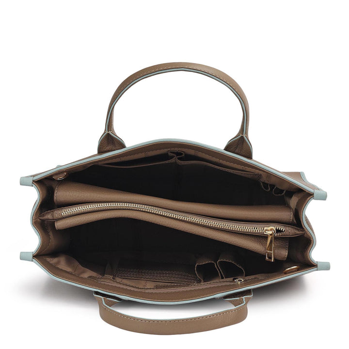 Medium Wax Leather Book Tote - Greyish Taupe