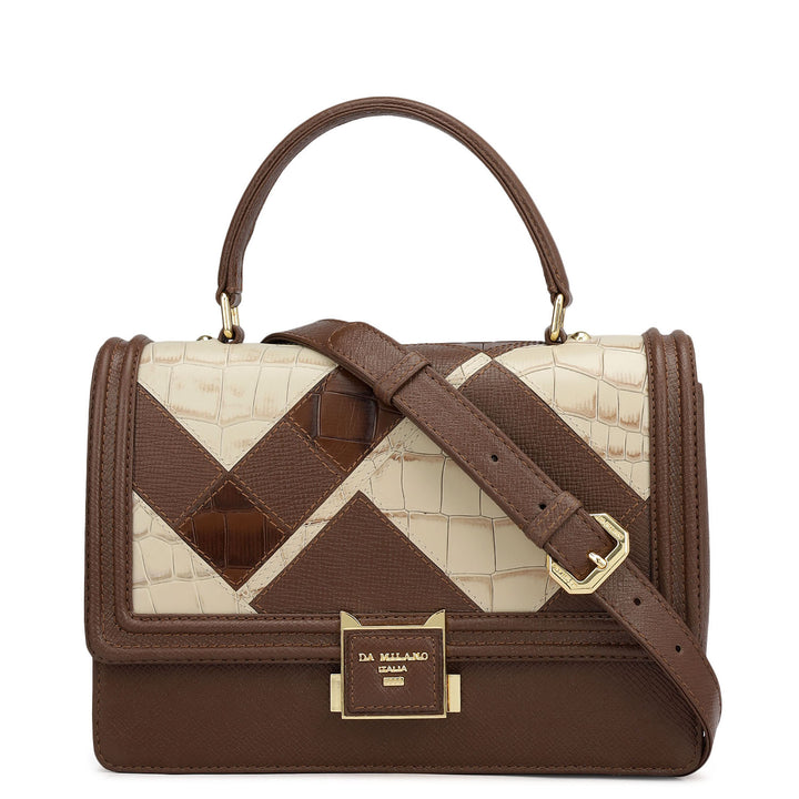 Small Croco Franzy Leather Satchel - Date & Frost