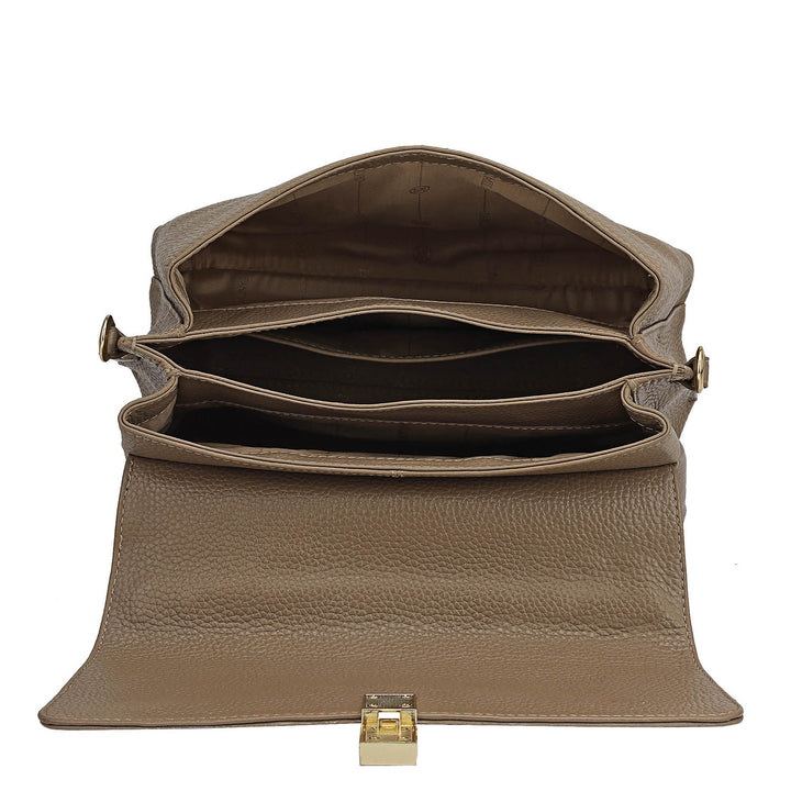 Small Wax Leather Satchel - Greyish Taupe