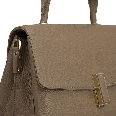 Small Wax Leather Satchel - Greyish Taupe
