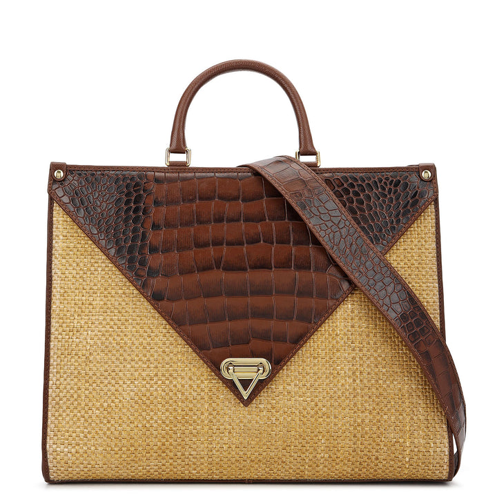 Canvas Book Tote - Beige & Brown