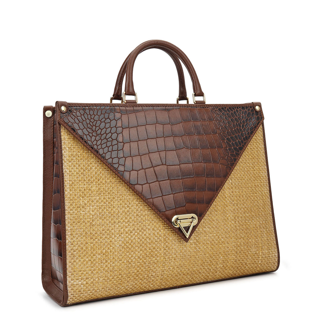 Canvas Book Tote - Beige & Brown
