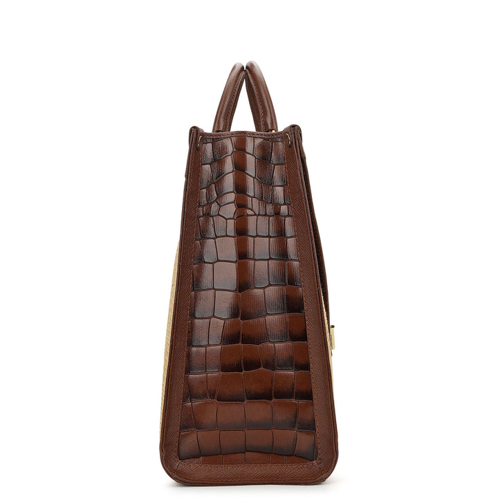 Canvas Book Tote - Beige & Brown