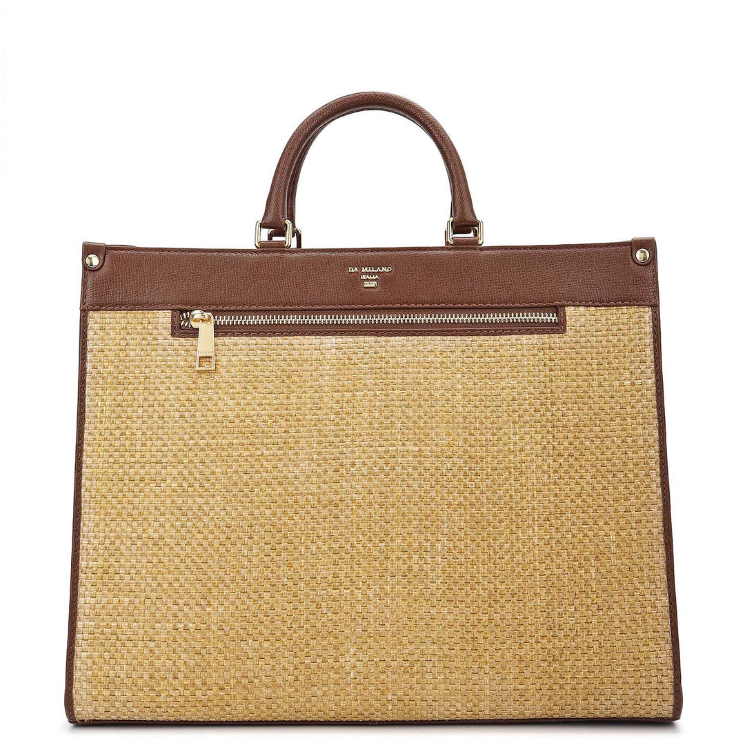 Canvas Book Tote - Beige & Brown