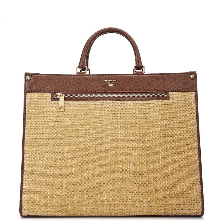 Canvas Book Tote - Beige & Brown