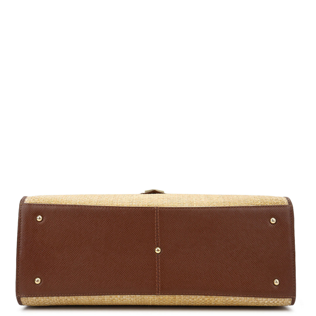 Canvas Book Tote - Beige & Brown