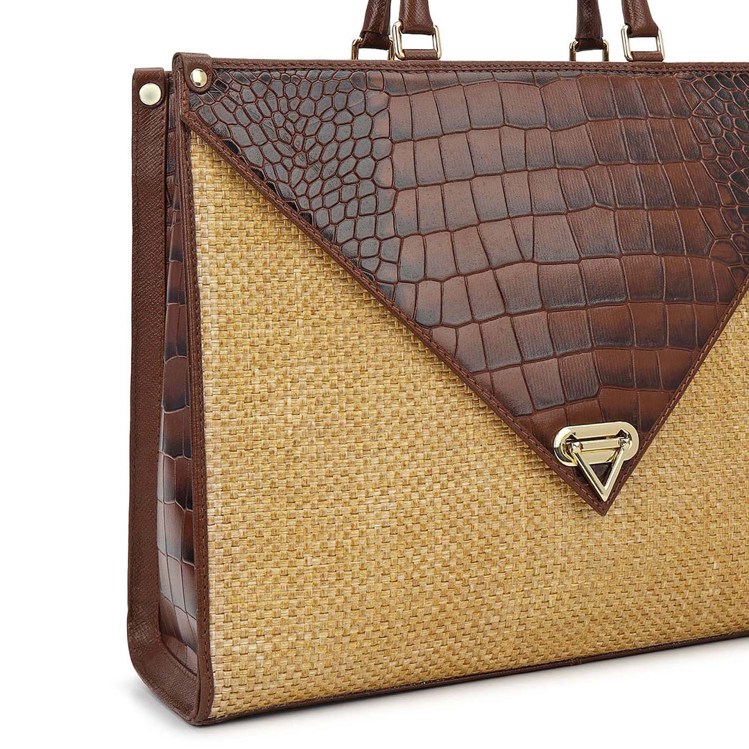 Canvas Book Tote - Beige & Brown