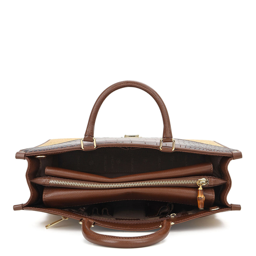 Canvas Book Tote - Beige & Brown