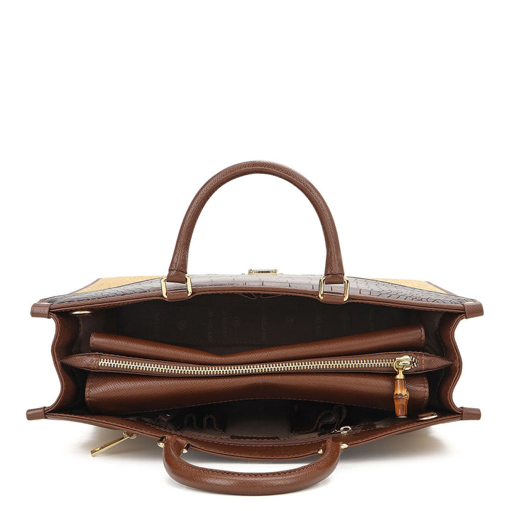 Canvas Book Tote - Beige & Brown