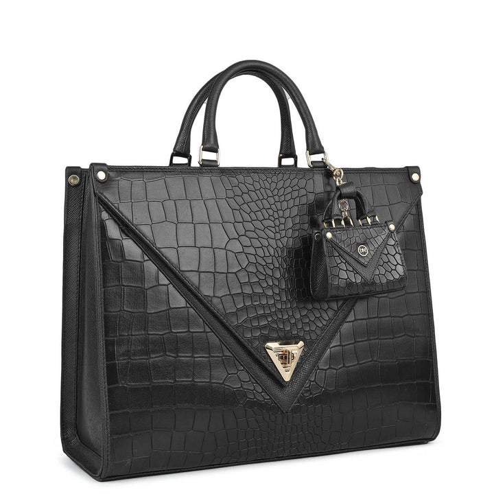 Medium Croco Franzy Leather Book Tote - Black
