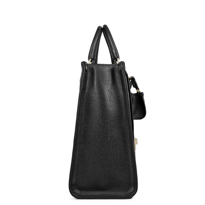 Medium Croco Franzy Leather Book Tote - Black