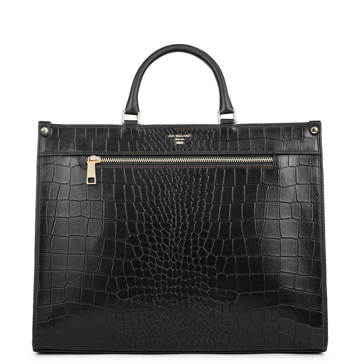 Medium Croco Franzy Leather Book Tote - Black