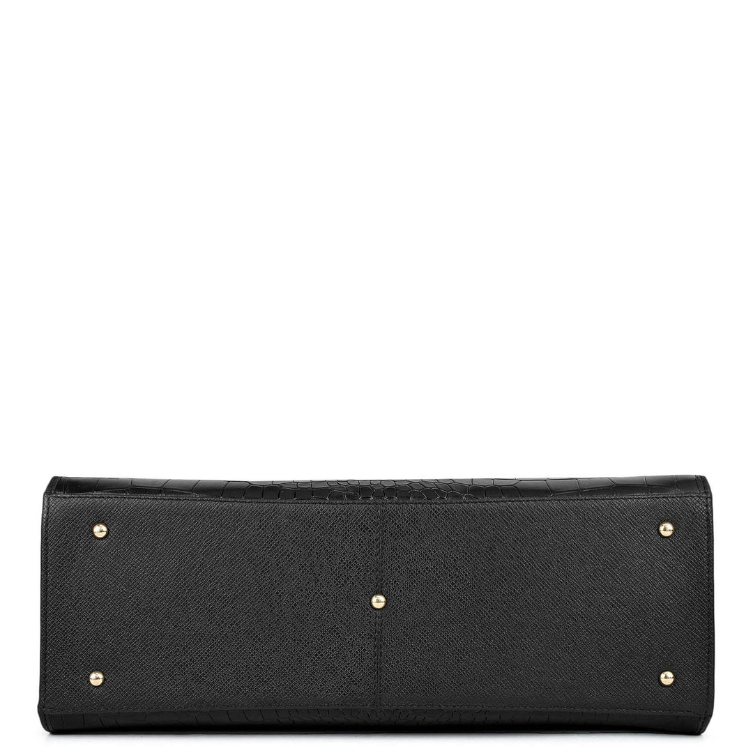 Medium Croco Franzy Leather Book Tote - Black
