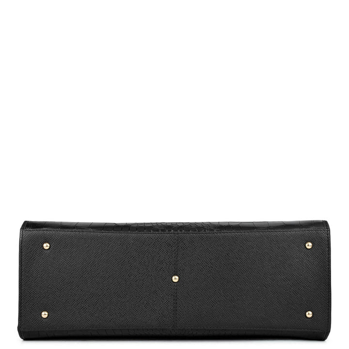 Medium Croco Franzy Leather Book Tote - Black
