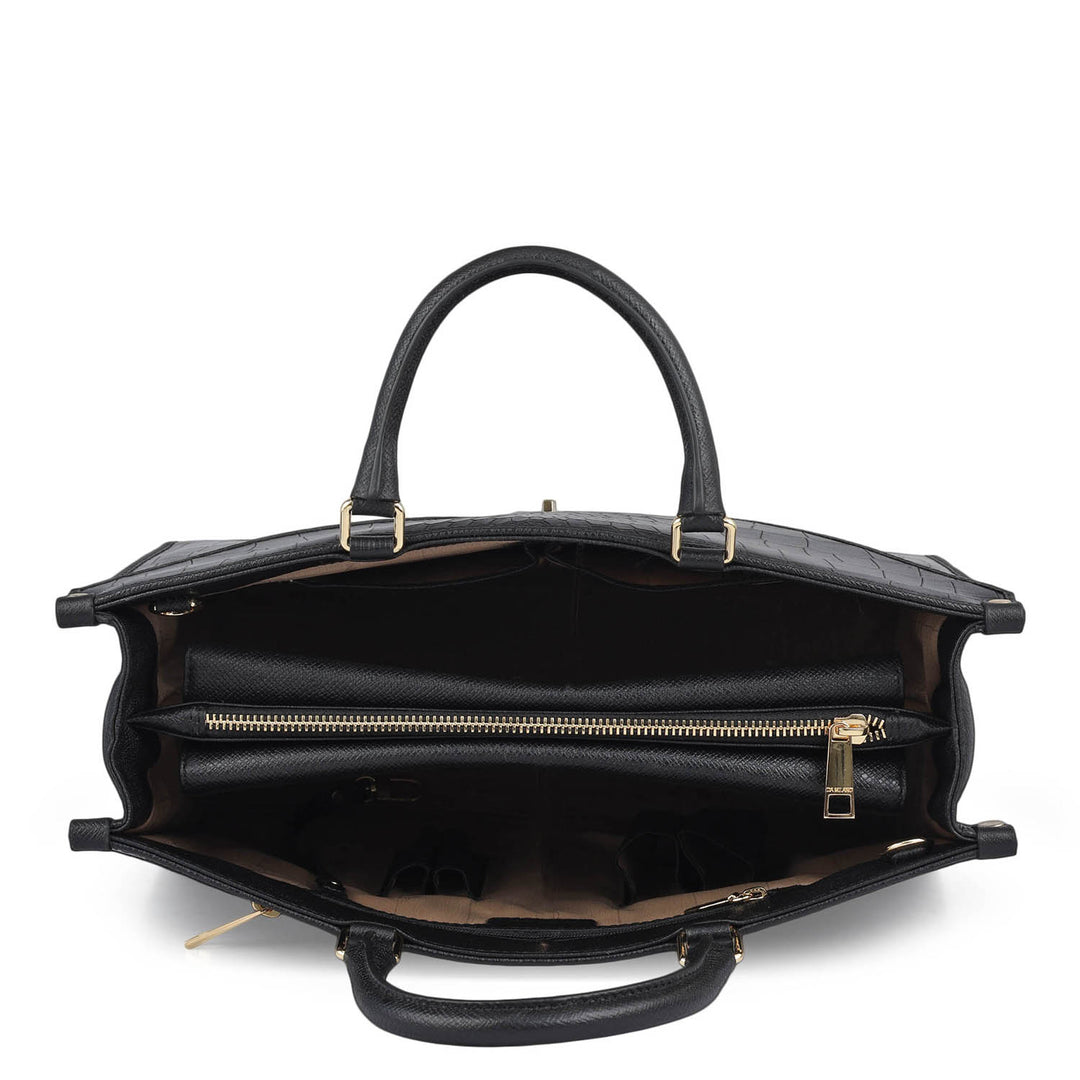 Medium Croco Franzy Leather Book Tote - Black